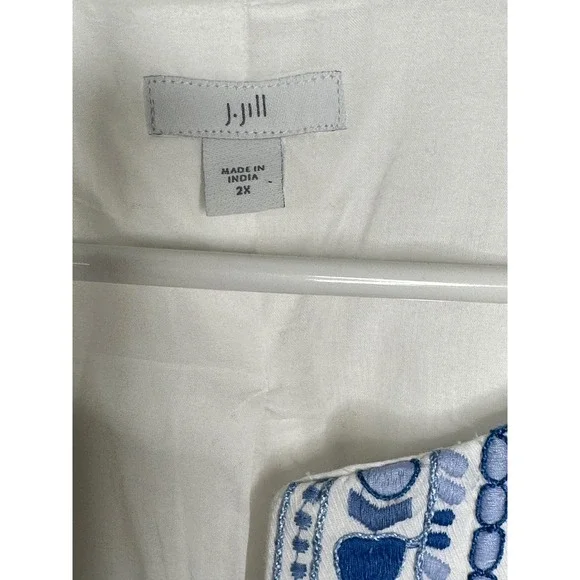 J. Jill Embroidered Open Front Jacket 2X White Blue Floral Cottage Coastal Boho - Picture 6 of 8